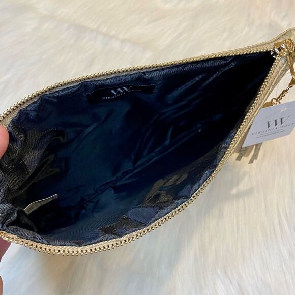 NWT Virginia Wolf Mimi Woven Gold Metallic Pouch Clutch Bag - Picture 10 of 13